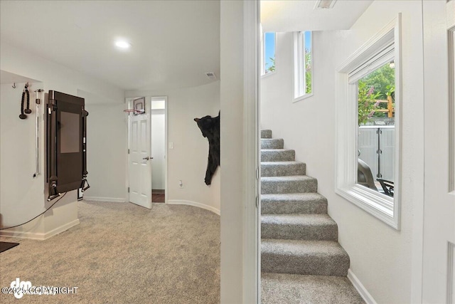 1535 M St, Anchorage, AK 99501 - staircase featuring carpet and recessed lighting