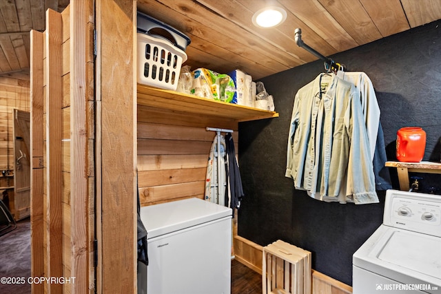 29416 W Deshka Landing Rd, Willow, AK 99688 - washroom with washer / dryer and wooden ceiling