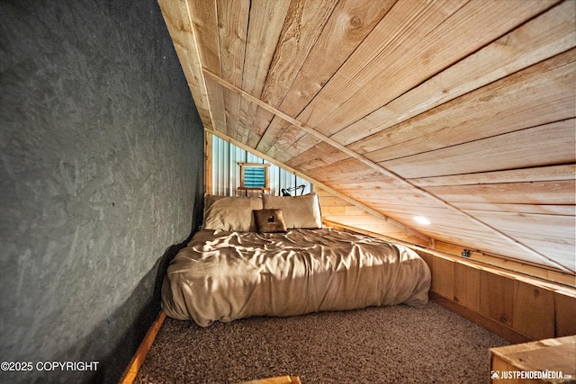 29416 W Deshka Landing Rd, Willow, AK 99688 - bedroom featuring wooden ceiling, lofted ceiling, and wood walls