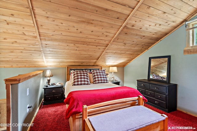 29416 W Deshka Landing Rd, Willow, AK 99688 - bedroom featuring wooden ceiling, vaulted ceiling, and carpet