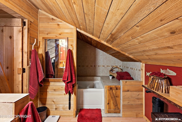 29416 W Deshka Landing Rd, Willow, AK 99688 - washroom featuring wood ceiling, wood finished floors, and wood walls