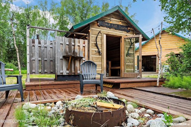 29416 W Deshka Landing Rd, Willow, AK 99688 - deck featuring an outbuilding