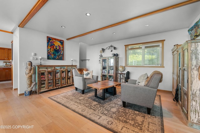 2500 W Highland Dr, Homer, AK 99603 - living room with light wood-type flooring, beam ceiling, and recessed lighting
