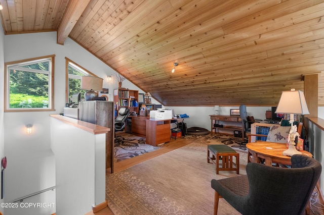 2500 W Highland Dr, Homer, AK 99603 - office area featuring wood finished floors, vaulted ceiling, and wooden ceiling
