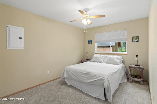 47000 Lexington Ct, Kenai, AK 99611 - bedroom with electric panel, carpet floors, and ceiling fan