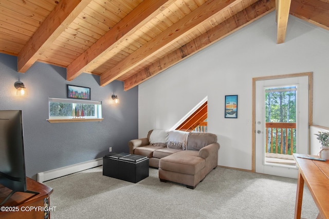 47000 Lexington Ct, Kenai, AK 99611 - living area with baseboard heating, wooden ceiling, and carpet flooring