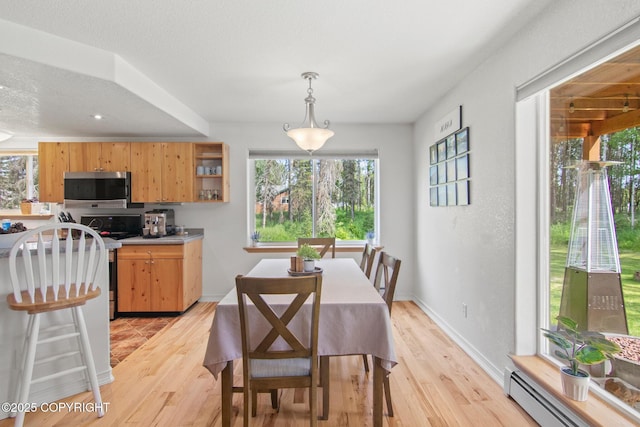 47000 Lexington Ct, Kenai, AK 99611 - dining area with a baseboard radiator, healthy amount of natural light, and light wood-style flooring