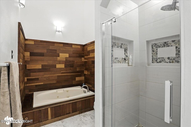 6622 Lakeway Dr, Anchorage, AK 99502 - full bath featuring a shower stall, marble look tile flooring, and a whirlpool tub
