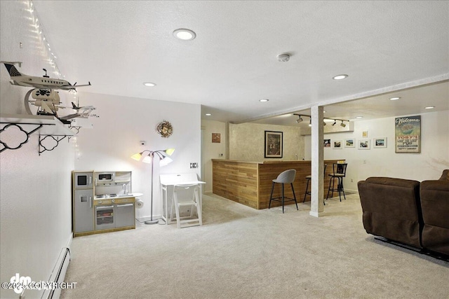 6622 Lakeway Dr, Anchorage, AK 99502 - living room featuring carpet floors, recessed lighting, and baseboard heating