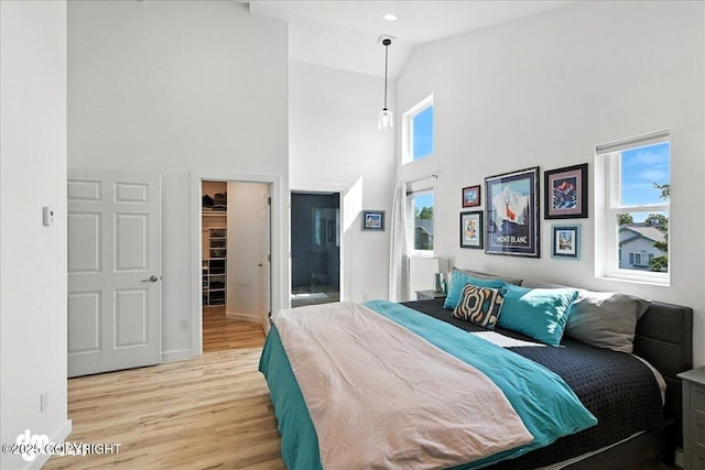 220 Susieana Ln, Kenai, AK 99611 - bedroom with light wood-style floors, a walk in closet, and high vaulted ceiling