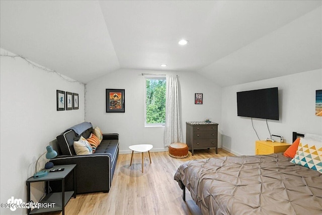 220 Susieana Ln, Kenai, AK 99611 - bedroom with vaulted ceiling, wood finished floors, and recessed lighting