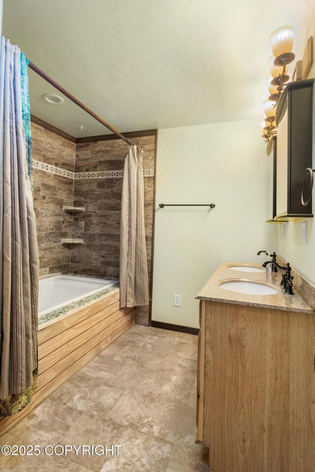 47459 Lakeside St, Nikiski/North Kenai, AK 99611 - full bathroom with shower / tub combo and double vanity