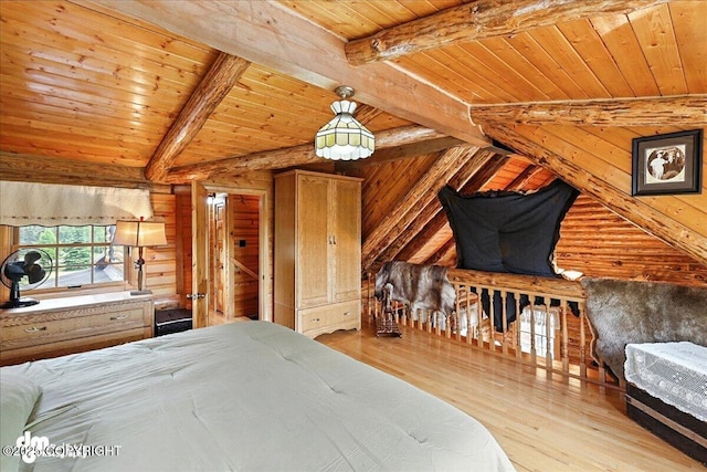 34035 Keystone Dr, Soldotna, AK 99669 - bedroom featuring a wood ceiling with exposed beams and wood finished floors