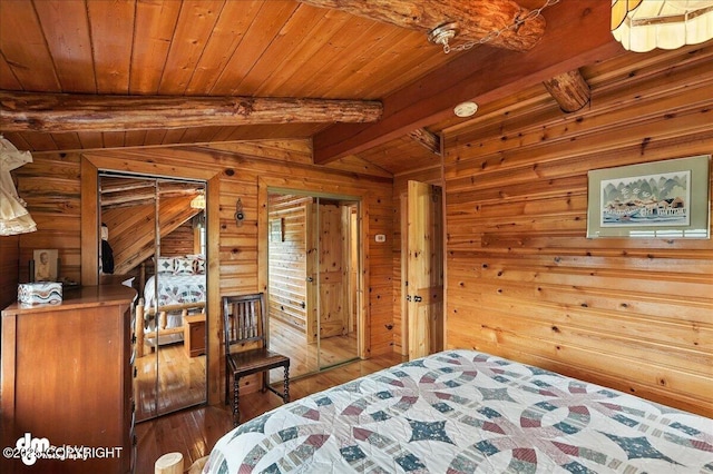 34035 Keystone Dr, Soldotna, AK 99669 - bedroom with wooden walls, hardwood / wood-style floors, and wooden ceiling