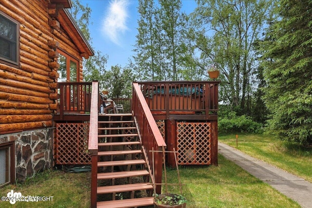 34035 Keystone Dr, Soldotna, AK 99669 - wooden terrace with stairs and a yard