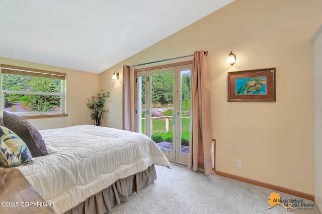 23324 Greatland Dr, Chugiak, AK 99577 - carpeted bedroom featuring vaulted ceiling and access to outside