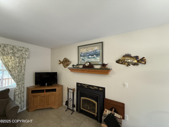 39740 Billikin St, Sterling, AK 99672 - living area featuring light tile patterned floors and a fireplace