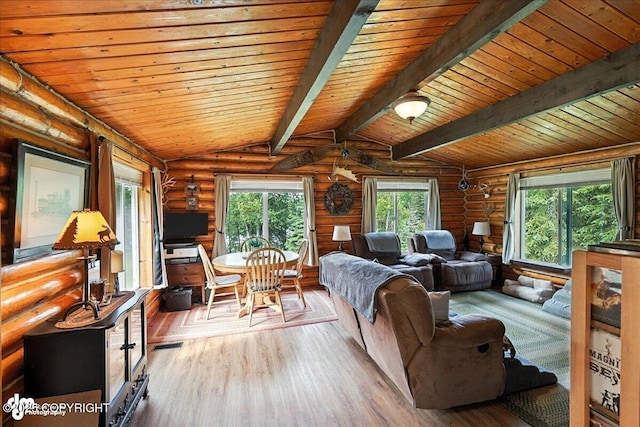 48416 Bernice Lake Rd, Nikiski/North Kenai, AK 99611 - living room featuring wood finished floors, wood ceiling, and rustic walls