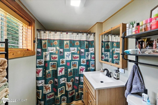 48416 Bernice Lake Rd, Nikiski/North Kenai, AK 99611 - bathroom featuring vanity and a shower with shower curtain