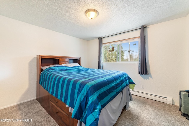 8764 Trinity Dr, Juneau, AK 99801 - carpeted bedroom featuring a baseboard heating unit and a textured ceiling