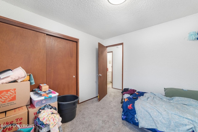 8764 Trinity Dr, Juneau, AK 99801 - bedroom featuring light colored carpet, a textured ceiling, and a closet