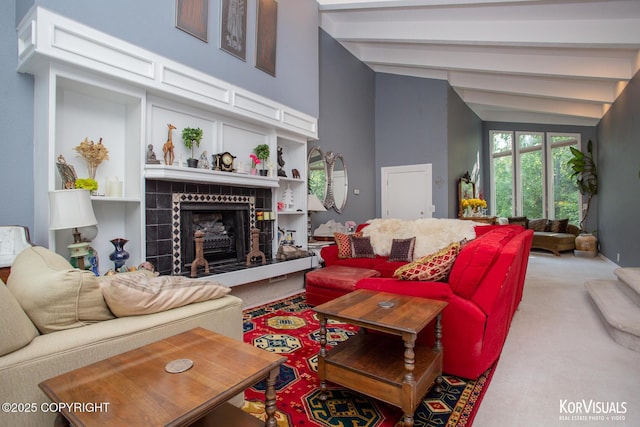 4450 Trapline Dr, Anchorage, AK 99516 - carpeted living area with a tile fireplace