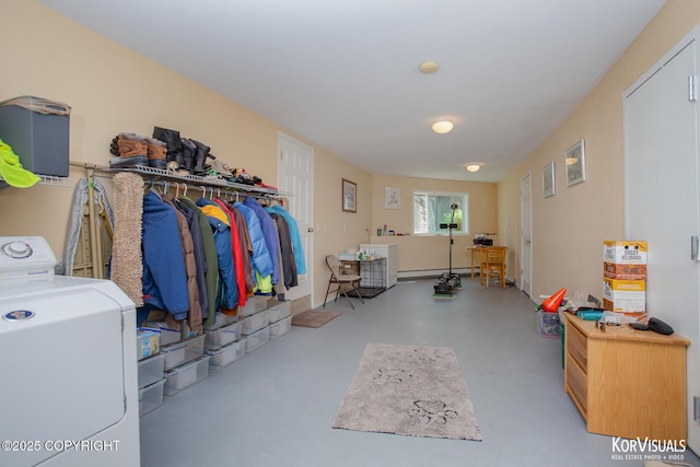 4450 Trapline Dr, Anchorage, AK 99516 - laundry room with washer / dryer and a baseboard radiator