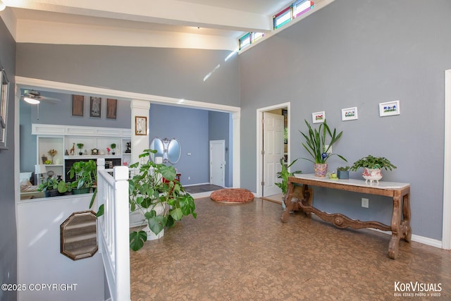 4450 Trapline Dr, Anchorage, AK 99516 - entrance foyer with high vaulted ceiling and a ceiling fan