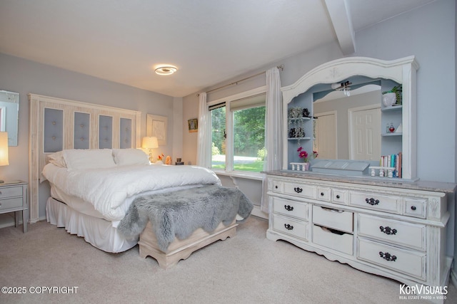 4450 Trapline Dr, Anchorage, AK 99516 - bedroom with light carpet and beamed ceiling