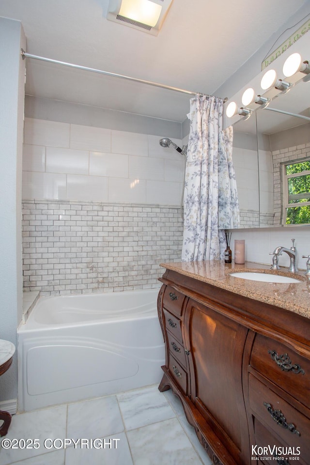4450 Trapline Dr, Anchorage, AK 99516 - full bathroom featuring shower / tub combo with curtain and vanity