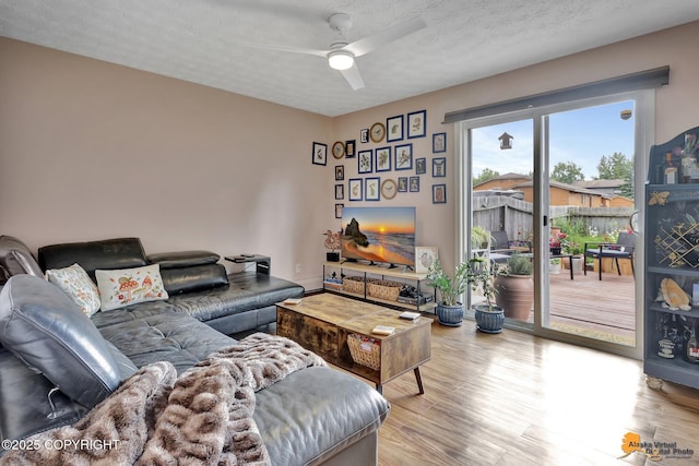 1124 Fred Cir, Anchorage, AK 99515 - living room with ceiling fan, wood finished floors, and a textured ceiling