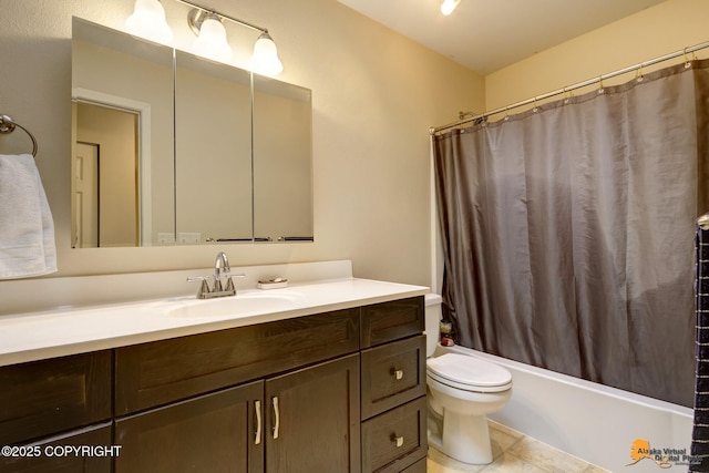 1124 Fred Cir, Anchorage, AK 99515 - full bath featuring vanity, shower / tub combo with curtain, and tile patterned floors