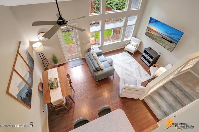 12231 Johns Rd # 2, Anchorage, AK 99515 - living area with wood finished floors and ceiling fan