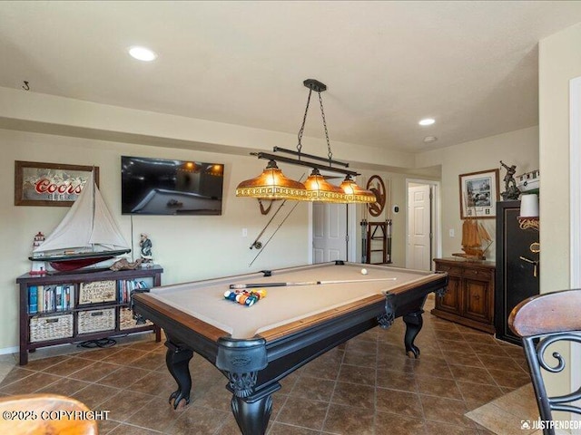 3872 N Charley Dr, Wasilla, AK 99654 - playroom with pool table, dark tile patterned floors, and recessed lighting