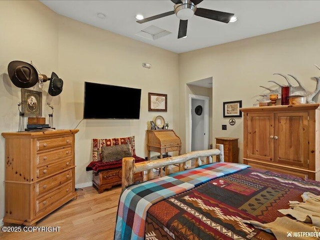 3872 N Charley Dr, Wasilla, AK 99654 - bedroom with light wood-style floors and ceiling fan