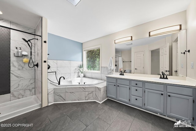 250 Botanical Cir, Anchorage, AK 99515 - full bathroom featuring a bath, double vanity, and tiled shower