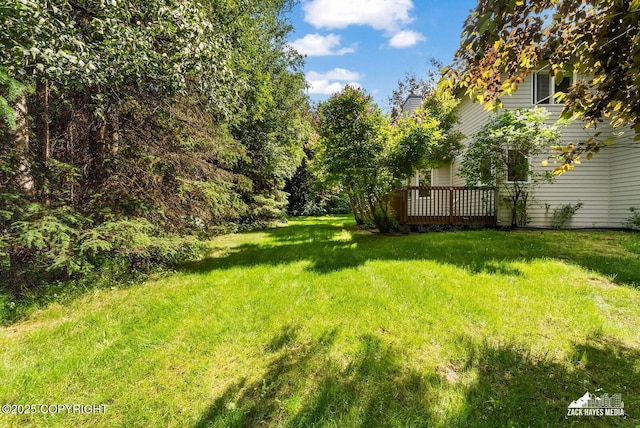 250 Botanical Cir, Anchorage, AK 99515 - view of green lawn with a wooden deck