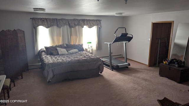 3411 Eagle Ave, Valdez, AK 99686 - bedroom featuring carpet floors, crown molding, and a baseboard radiator