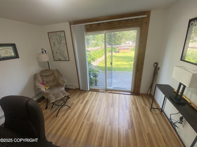 3411 Eagle Ave, Valdez, AK 99686 - living area featuring a baseboard heating unit, light wood-style floors, and plenty of natural light