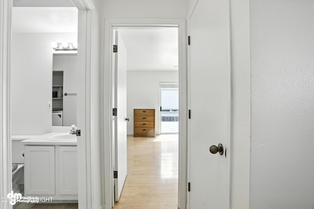 9380 Sea Parrot Cir, Anchorage, AK 99515 - hallway featuring a sink and light wood-style floors
