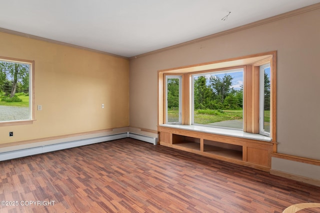 40800 Lopez Ave, Soldotna, AK 99669 - spare room featuring dark wood-type flooring, crown molding, and a baseboard heating unit