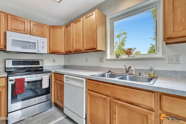 11929 W Wasey Cir, Houston, AK 99623 - kitchen featuring white appliances, light countertops, and healthy amount of natural light