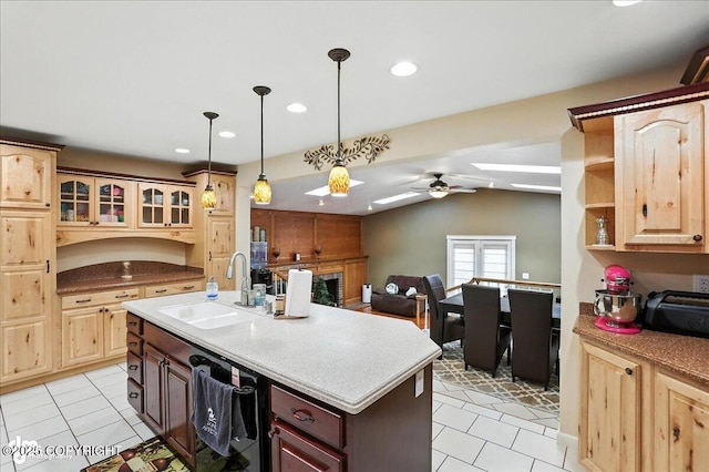1801 Rebel Ridge Dr, Anchorage, AK 99504 - kitchen with dishwasher, ceiling fan, light tile patterned flooring, recessed lighting, and decorative light fixtures