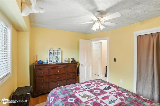 1801 Rebel Ridge Dr, Anchorage, AK 99504 - bedroom featuring multiple windows, a textured ceiling, and a ceiling fan