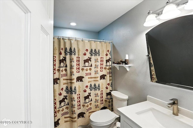 1801 Rebel Ridge Dr, Anchorage, AK 99504 - full bath with vanity, a textured wall, and a shower with curtain