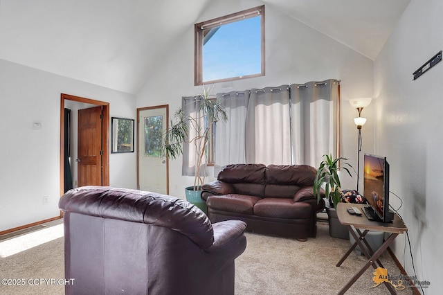 14854 W Fox, Big Lake, AK 99623 - carpeted living area featuring high vaulted ceiling and healthy amount of natural light