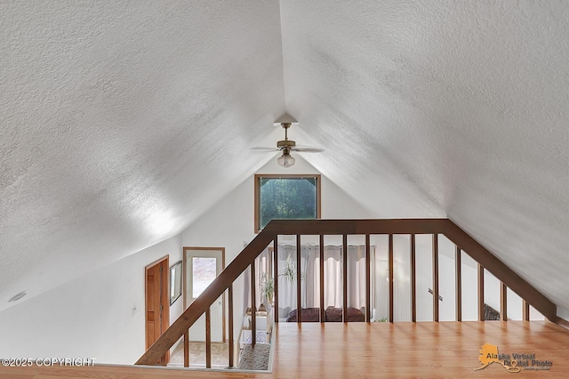 14854 W Fox, Big Lake, AK 99623 - stairs with a textured ceiling, lofted ceiling, and ceiling fan