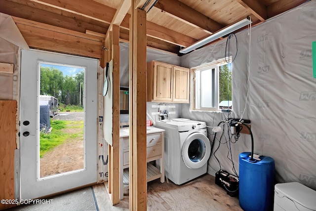 69222 S Parks Hwy, Willow, AK 99688 - laundry area featuring washer / dryer, cabinet space, and wooden ceiling