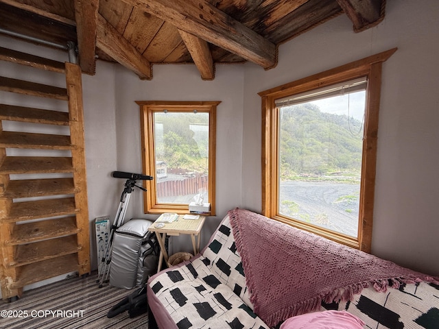 25646 Hawks Beach Rem SW, Anchor Point, AK 99556 - living area with a wood ceiling with exposed beams
