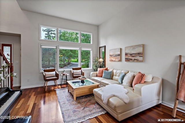 15250 Evergreen Ridge St, Anchorage, AK 99516 - living area with a high ceiling and hardwood / wood-style floors